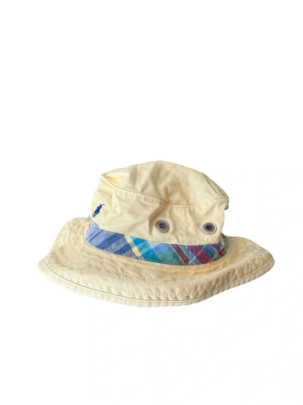 Polo by Ralph Lauren 100% Cotton Butter Yellow Bucket Hat with Plaid TODDLER